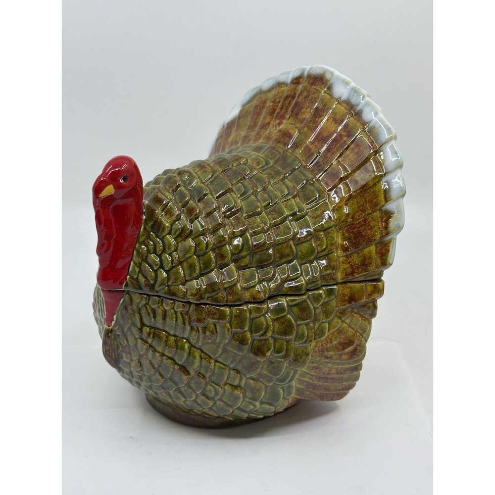 Vintage Ceramic Turkey‎ Thanksgiving Candy Dish 70s Drip Glaze Cookie 2  Jar